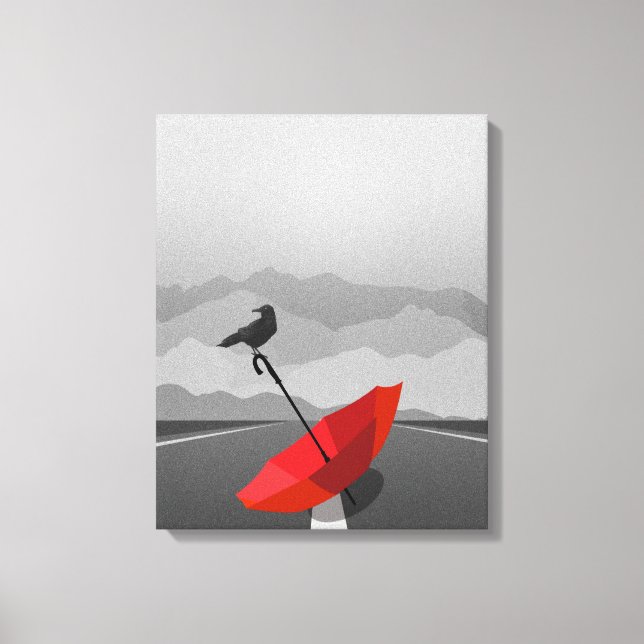 Kråka och paraply canvastryck (Framsida)