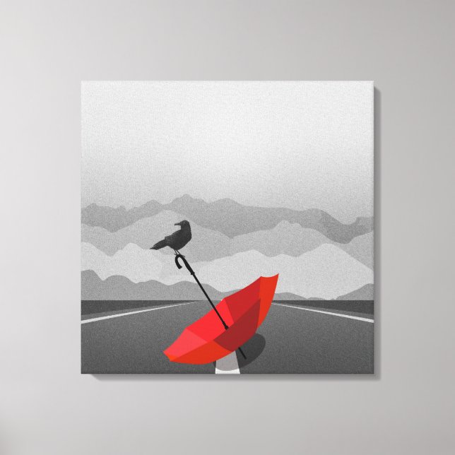 Kråka och paraply canvastryck (Framsida)