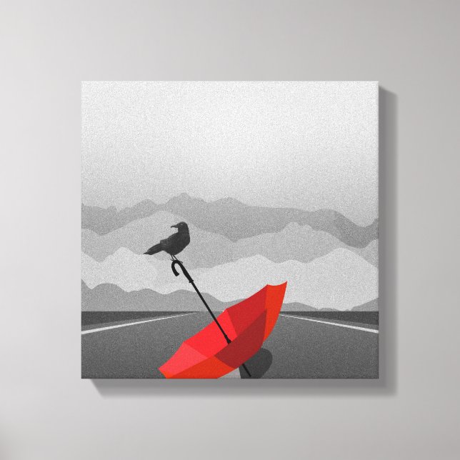 Kråka och paraply canvastryck (Framsida)