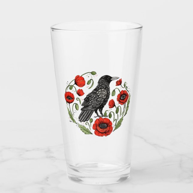 Kråka och poppies Beer Glass Glaskopp (Framsida)