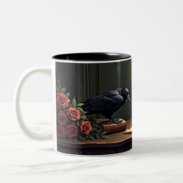 Kråka och skalle - Mörk akademisk mugg (Vänster)