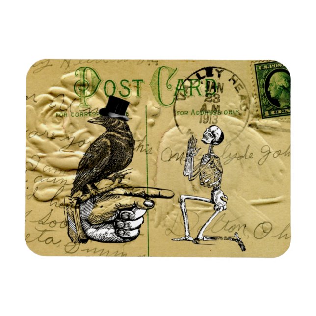 Kråka och skelett magnet (Horisontell)