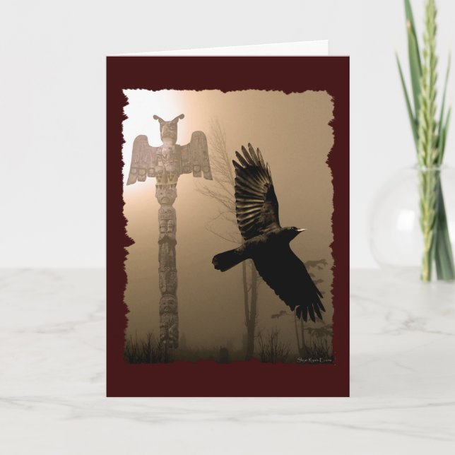 KRÅKA och TOTEM POLE Native American-themed Card Tack Kort (Framsida)
