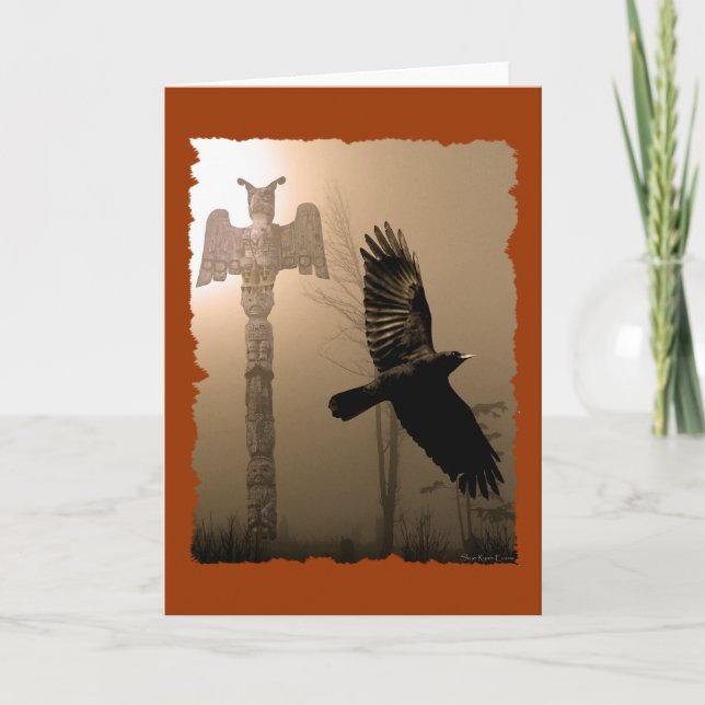 KRÅKA och TOTEM POLE Native American-themed Card Tack Kort (Framsida)