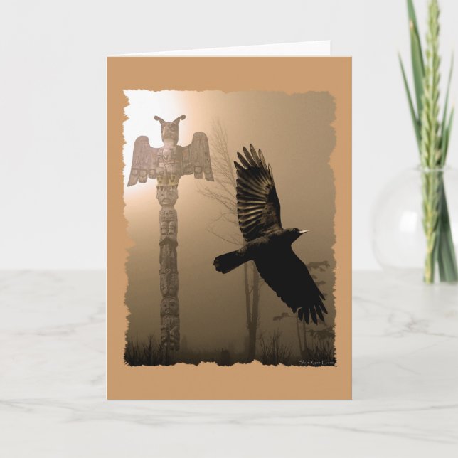 KRÅKA och TOTEM POLE Native American-themed Card Tack Kort (Framsida)