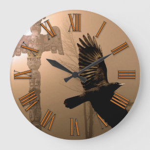 Kråka- och totem-polen Native American Art Clock Stor Klocka