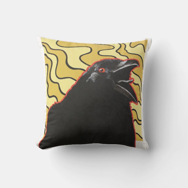 Kråka, Orange och vitbakgrund Kudde (Framsida)
