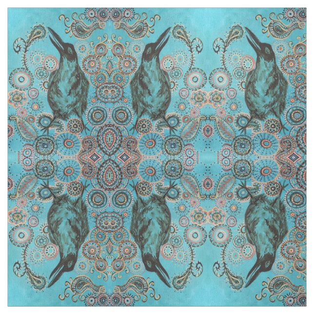 kråka på blåtttyg tyg (Provkarta)