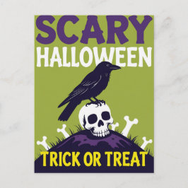 Kråka på dödskalle Halloweenknep eller godis Helg Vykort