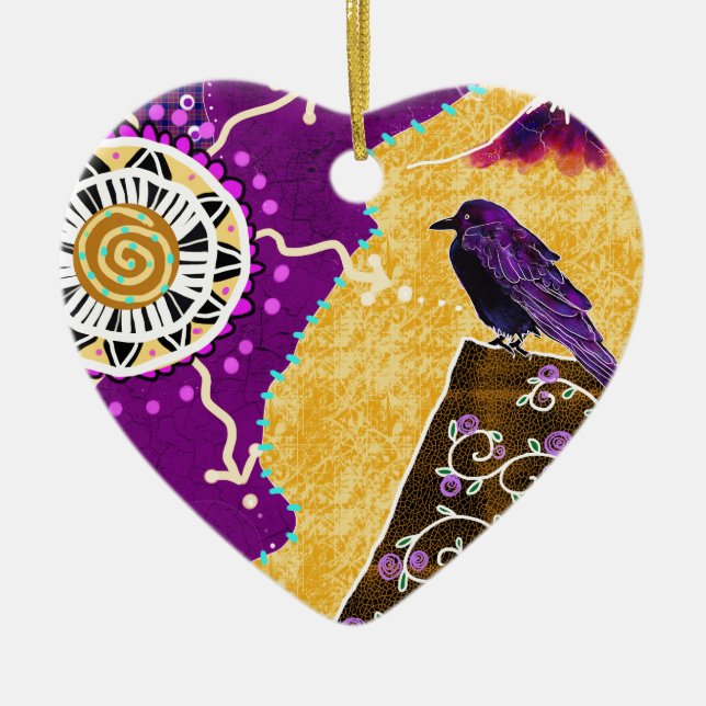 Kråka på en bok julgransprydnad keramik (Framsidan)