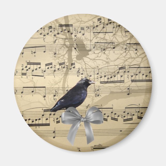 Kråka på en musik i lakan magnet (Framsidan)