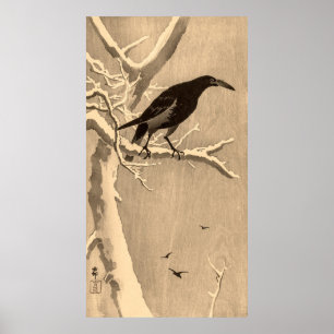Kråka på en snöig gren av Ohara Koson Poster