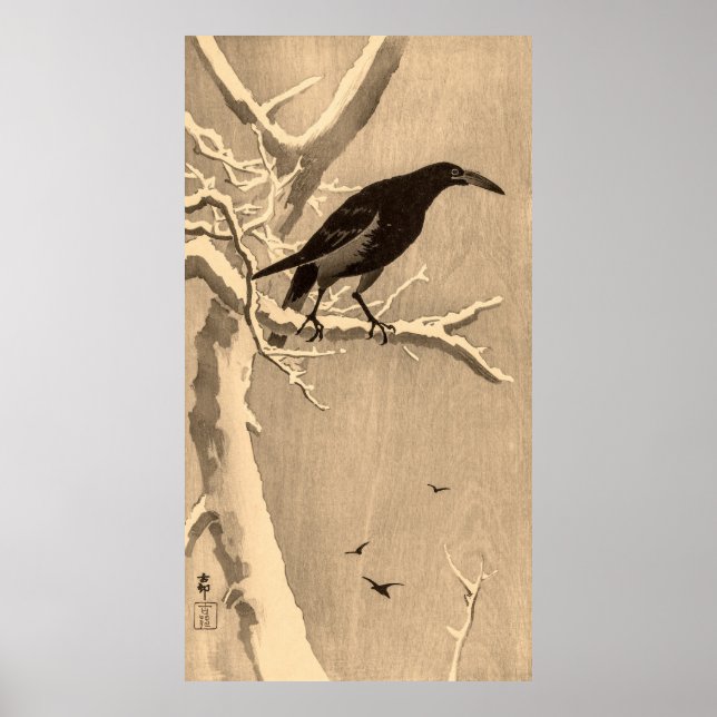 Kråka på en snöig gren av Ohara Koson Poster (Framsidan)