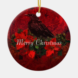 Kråka på julstjärnor och järnekjulprydnad julgransprydnad keramik