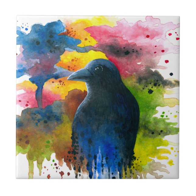 Kråka Raven Bird 71 Kakelplatta (Framsidan)