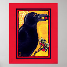 Kråka Raven Colorful Red Bird Animal Roligt Painti Poster