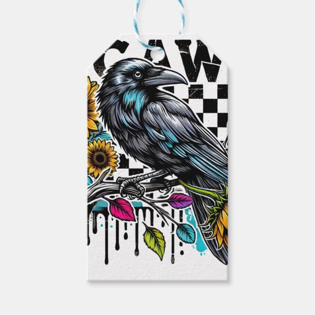 Kråka Raven F-CAW-F Funny Halloween Presentetikett (Framsidan)