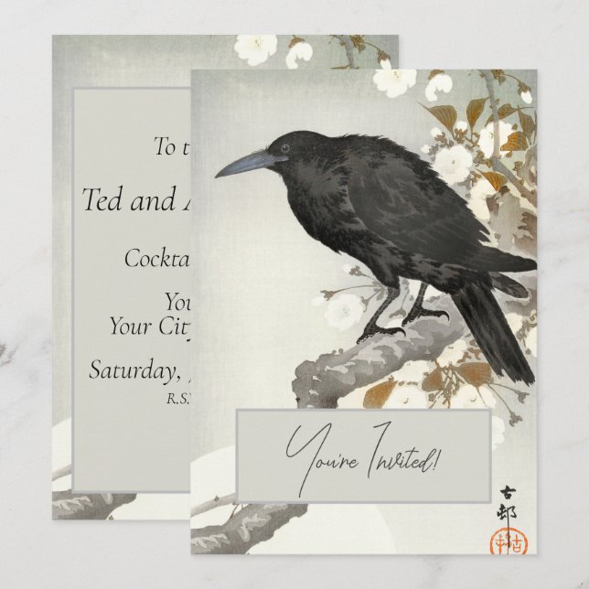 Kråka Raven Koson japansk Bird Inbjudningar (Fram/baksida)