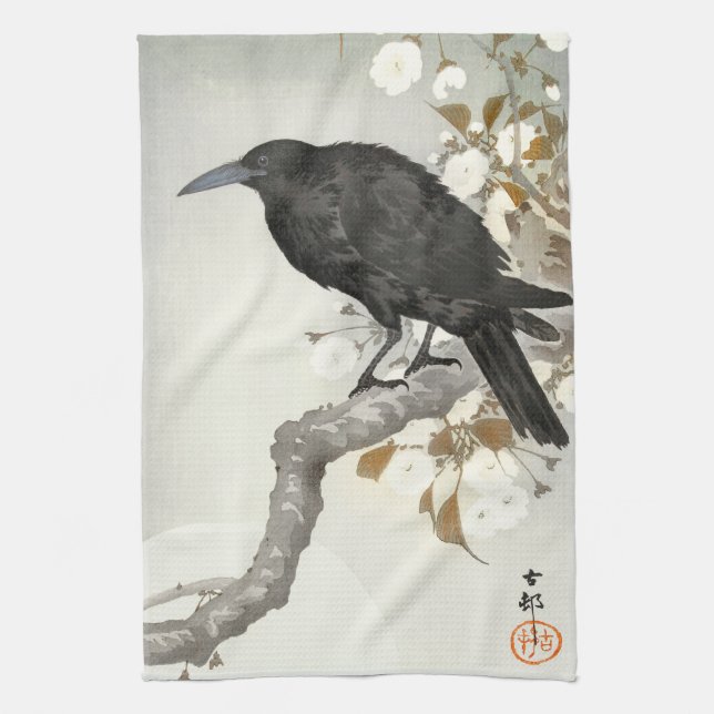 Kråka Raven Koson japansk Bird Kökshandduk (Vertikal)