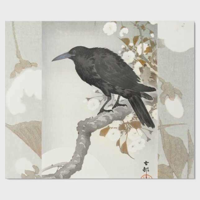 Kråka Raven Koson japansk Bird Presentpapper (Platt)