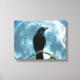 Kråka Raven Måne Night Gothic Fantasy Stunde Canvastryck