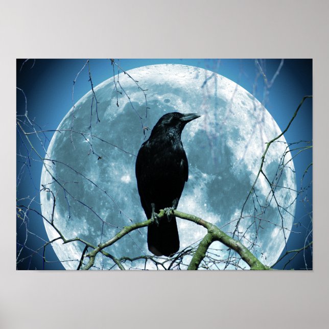 Kråka Raven Måne Night Gothic Fantasy Stunning Poster (Framsidan)
