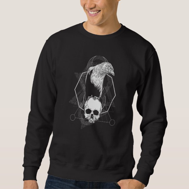 Kråka Raven Mystic Odin Viking Bird Lång Ärmad Tröja (Framsida)