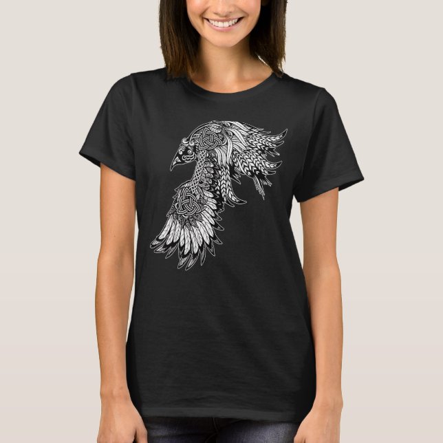 Kråka Raven Norse Mythology Viking Nordic Symbol C T Shirt (Framsida)