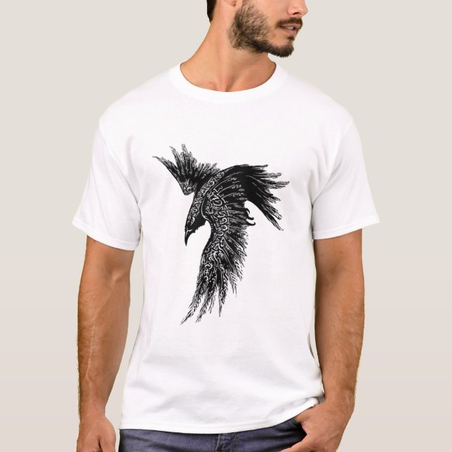 Kråka Raven Norse Viking Symbol T Shirt (Framsida)