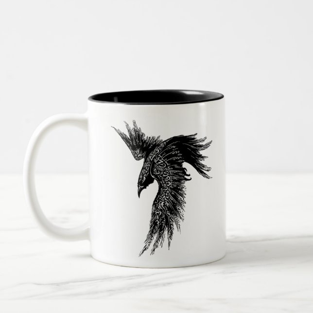 Kråka Raven Norse Viking Symbol Två-Tonad Mugg (Vänster)