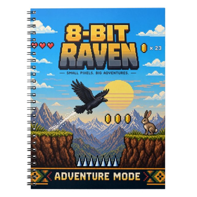 Kråka, Retro 8-Bit Pixelkonst Anteckningsbok (Framsidan)