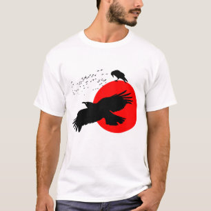 Kråka Silhouette mot Scarlet Red Sol T Shirt