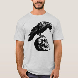 Kråka Skull Raven, Gothic Bird Black Kråka T Shirt
