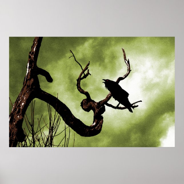 Kråka som Poster vid ett dött Träd-Gren (Framsidan)