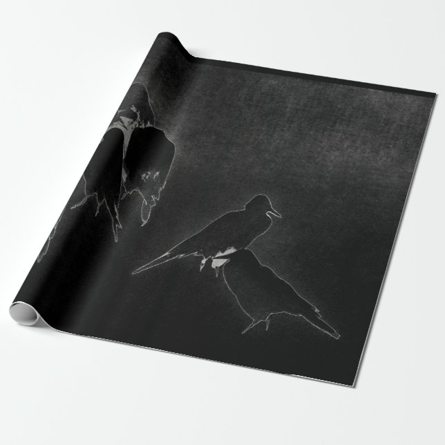 KRÅKA SUMI BLÄCK JAPANESE OM BLACK GIFT WRAPPING PRESENTPAPPER (Utrullad)