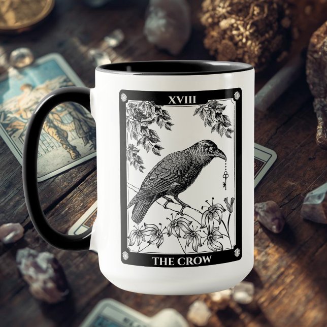 Kråka Tarot Card Mugg - Witchy & Mystical Coffee K (Crow Tarot Card Mug Black and White
)