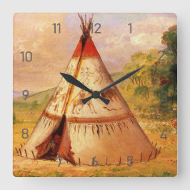 Kråka Teepee Wigwam, George Catlin Art Fyrkantig Klocka