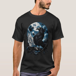 Kråka under månens nattlandskapskonst t shirt