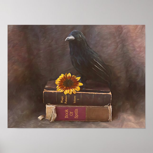 Kråka Vintage Gothic Old Bokar Solros Art Poster (Framsidan)
