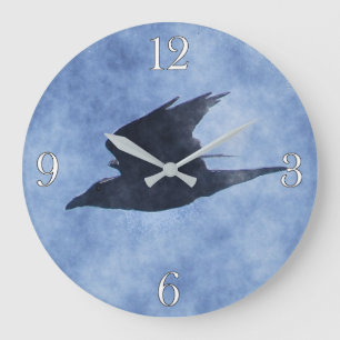 Kråka Wildlife-älskare Watercolor Art Clock Stor Klocka
