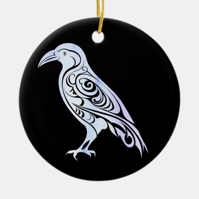 Kråkan Celtic Nordic Winter Raven Julgransprydnad Keramik (Framsidan)