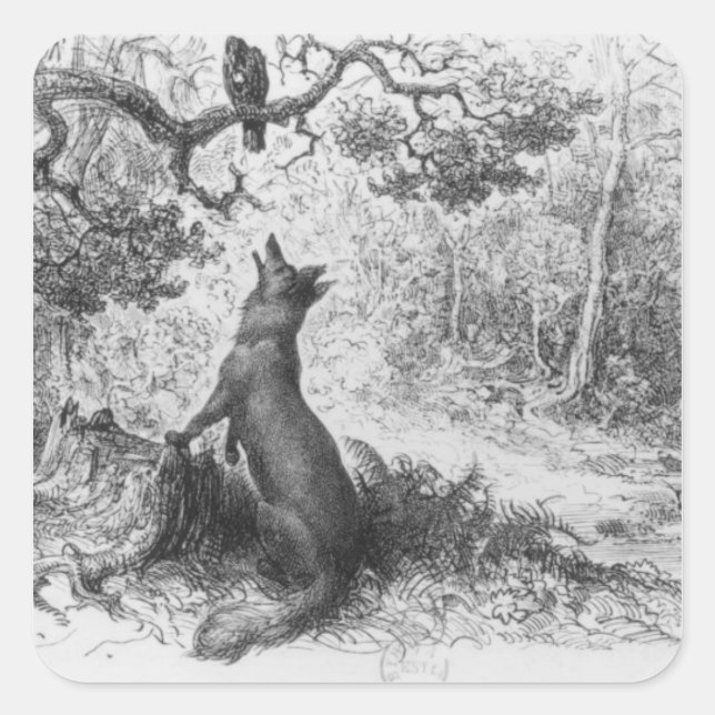 Kråkan och räven fyrkantigt klistermärke (Framsida)