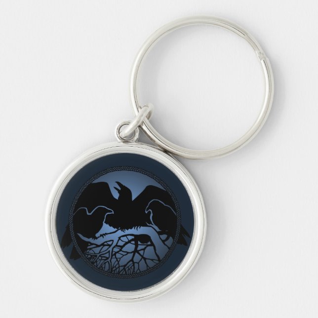 Kråkan Raven Art Keychain Wildlife/Raven Gifts Rund Silverfärgad Nyckelring (Framsidan)