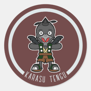 Kråkan Tengu för Tecknad   Japanska Yokai Runt Klistermärke