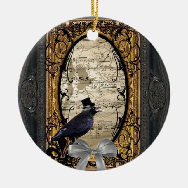 Kråkan vintage Gothic bröllop Julgransprydnad Keramik (Framsidan)
