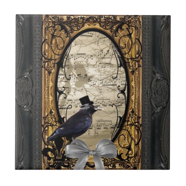 Kråkan vintage Gothic bröllop Kakelplatta (Framsidan)