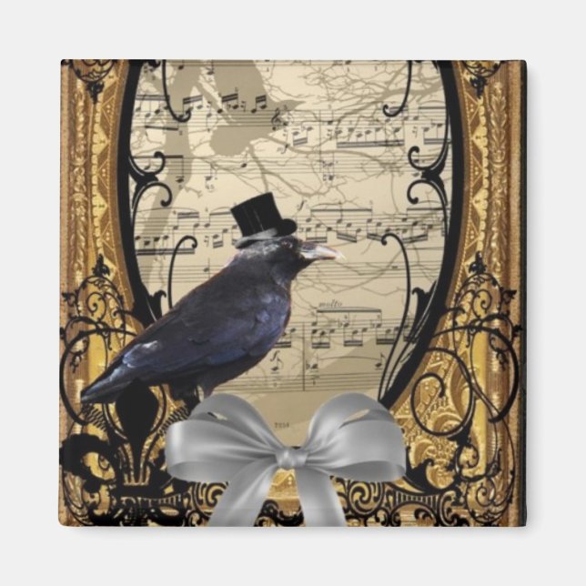 Kråkan vintage Gothic bröllop Magnet (Framsidan)