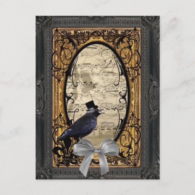 Kråkan vintage Gothic bröllop Vykort (Framsida)