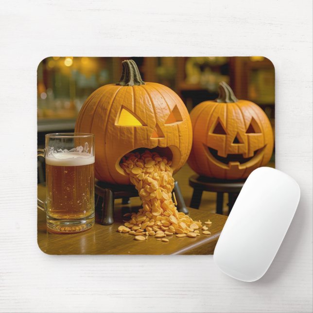 Kräkande Halloween-pumpa på en bar Musmatta (Med mus)