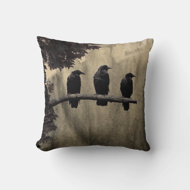Kråkas Åldras Art Ravens Kudde (Framsida)